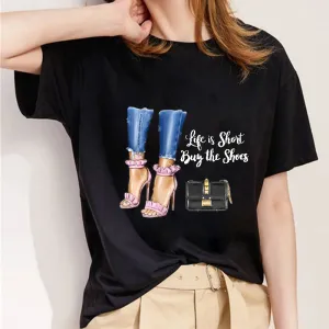 Fashion High Heel Ladies Black T-shirt B