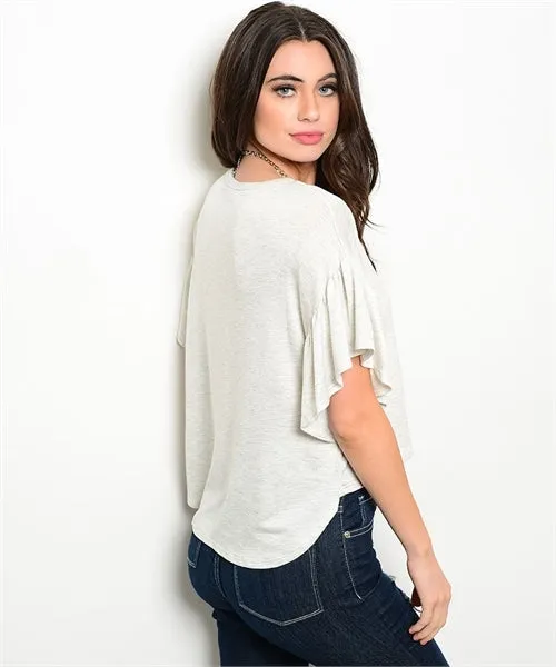 Flutter Sleeve High Low Top | Oatmeal