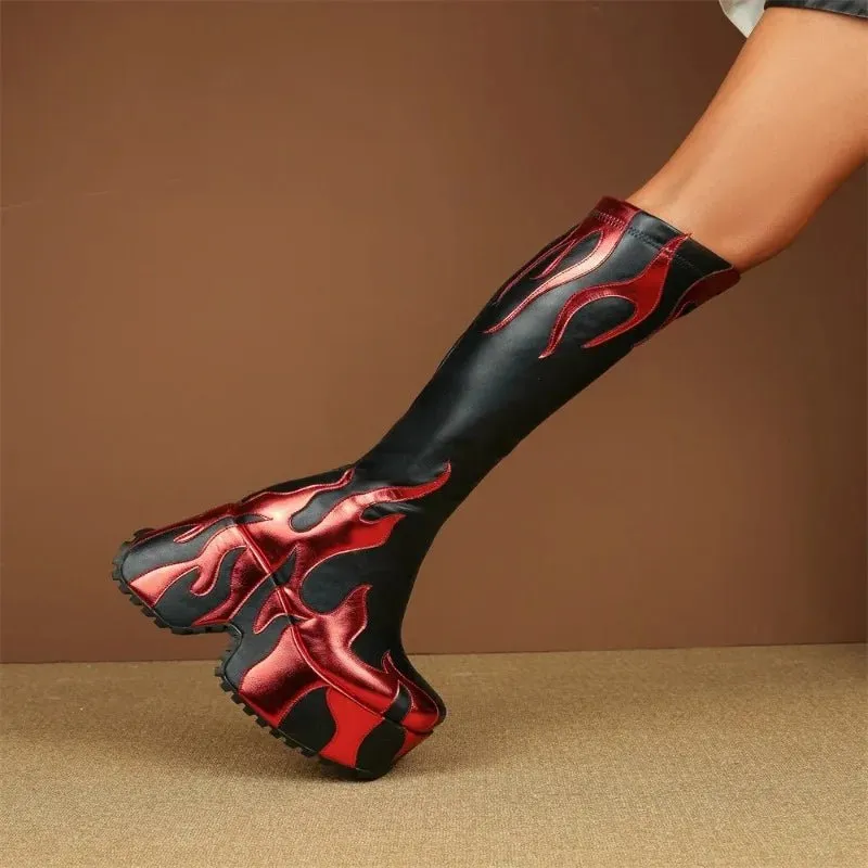 FlWomen's Slope Heel Thick Soled Boots Nightclub Runway Shoes
