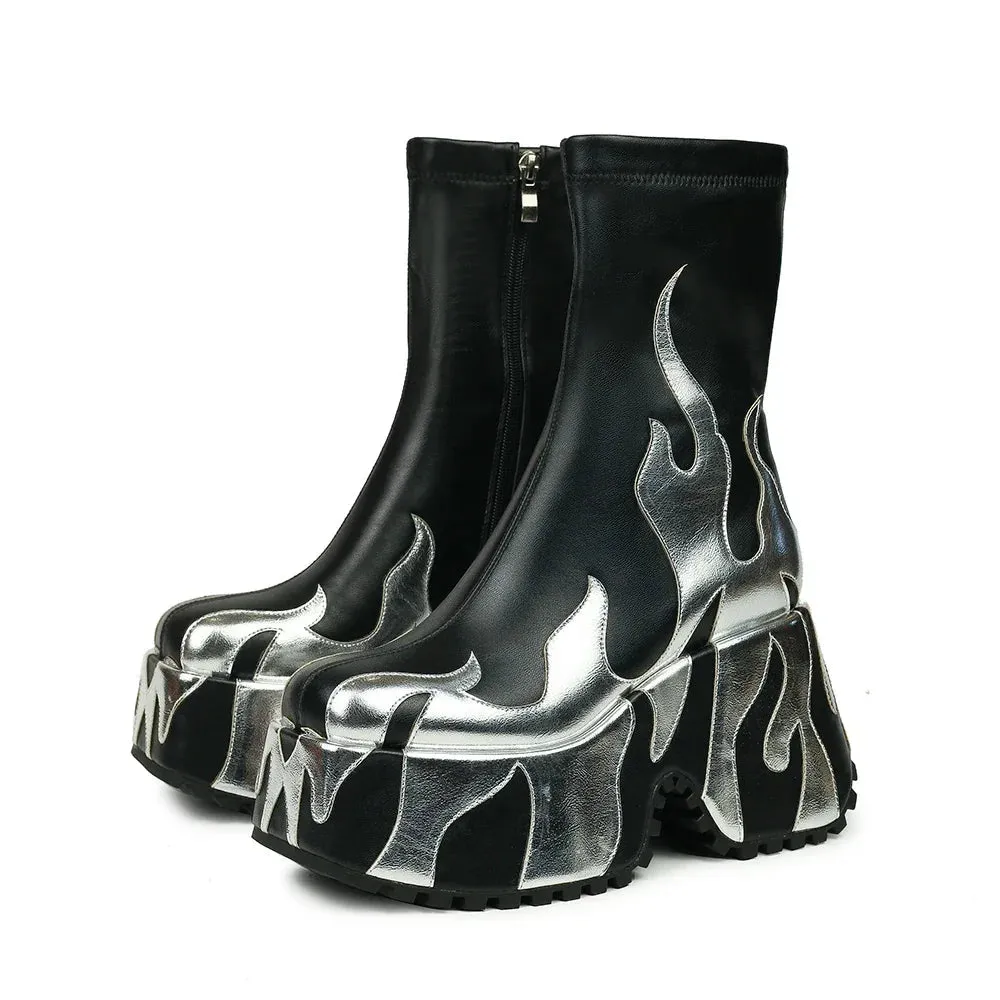 FlWomen's Slope Heel Thick Soled Boots Nightclub Runway Shoes