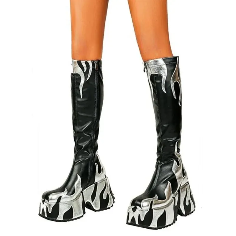 FlWomen's Slope Heel Thick Soled Boots Nightclub Runway Shoes