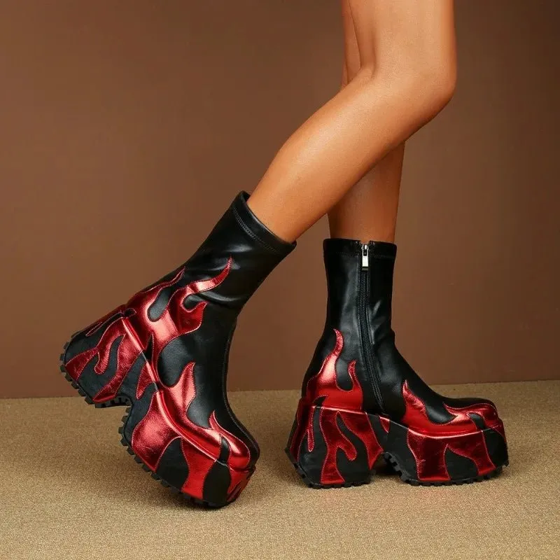 FlWomen's Slope Heel Thick Soled Boots Nightclub Runway Shoes