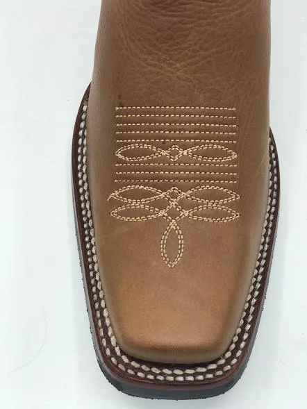 Genuine Leather Square Toe Boot with Rubber sole in Grisly Honey
