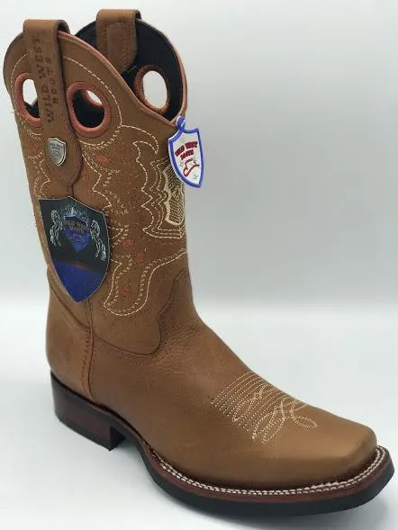 Genuine Leather Square Toe Boot with Rubber sole in Grisly Honey