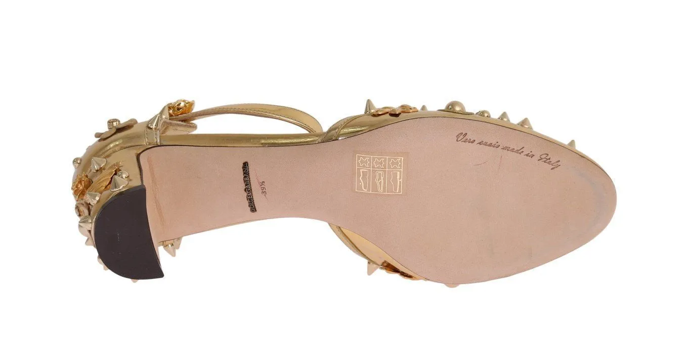 Gold Leather Crystal Fairy Tale Pumps