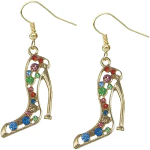 Gold Multicolor Rhinestone High Heel Earrings