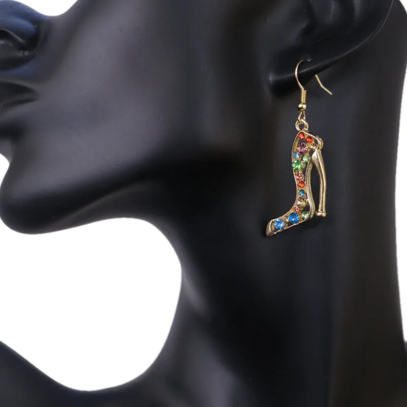 Gold Multicolor Rhinestone High Heel Earrings