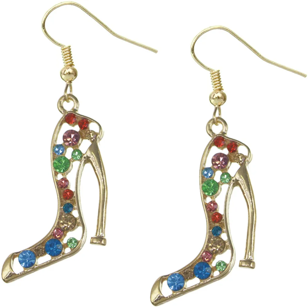 Gold Multicolor Rhinestone High Heel Earrings