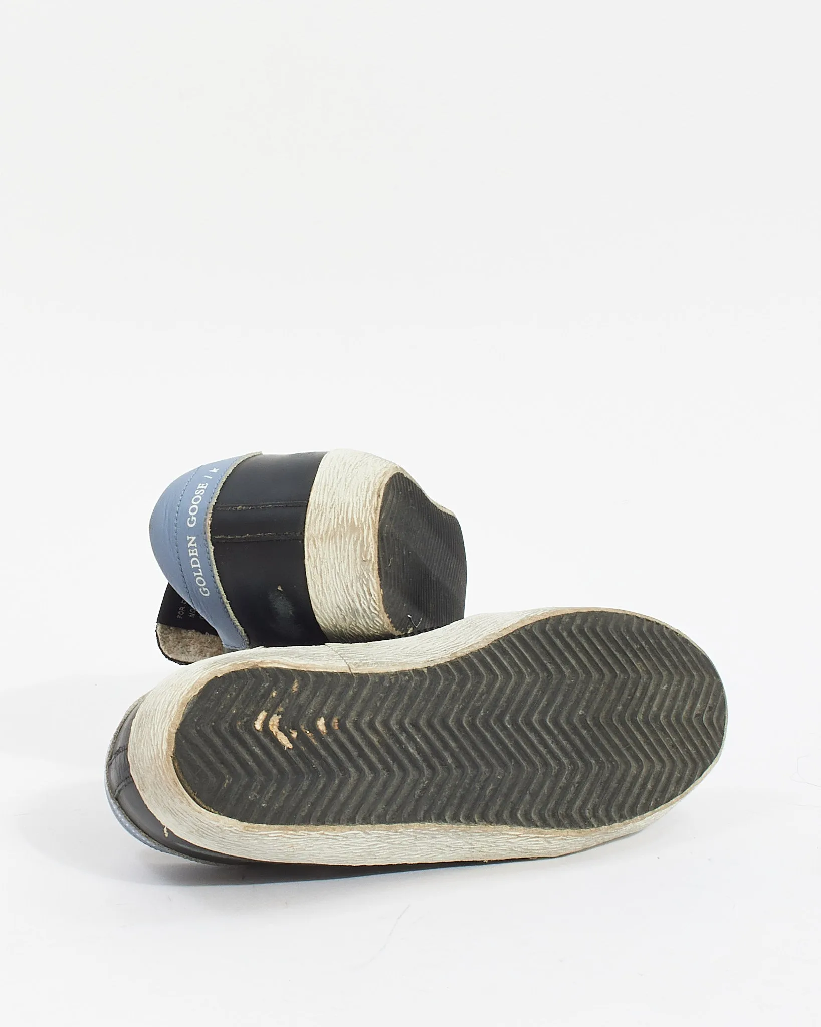 Golden Goose Black/Blue Leather and Glitter Low Top Superstar Sneakers - 37
