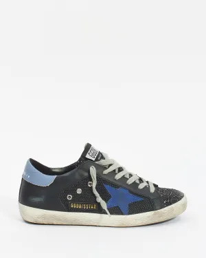 Golden Goose Black/Blue Leather and Glitter Low Top Superstar Sneakers - 37
