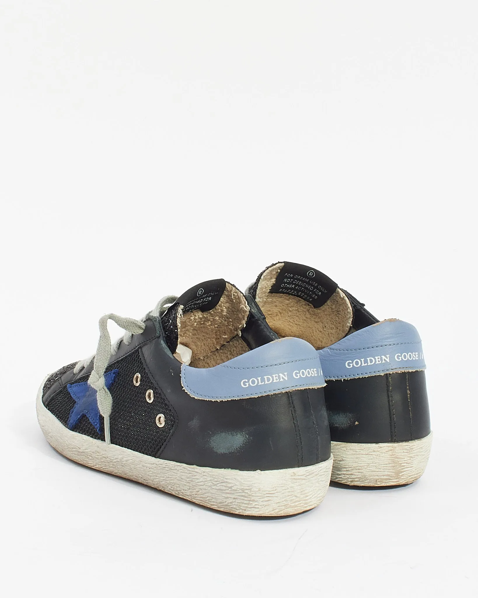 Golden Goose Black/Blue Leather and Glitter Low Top Superstar Sneakers - 37