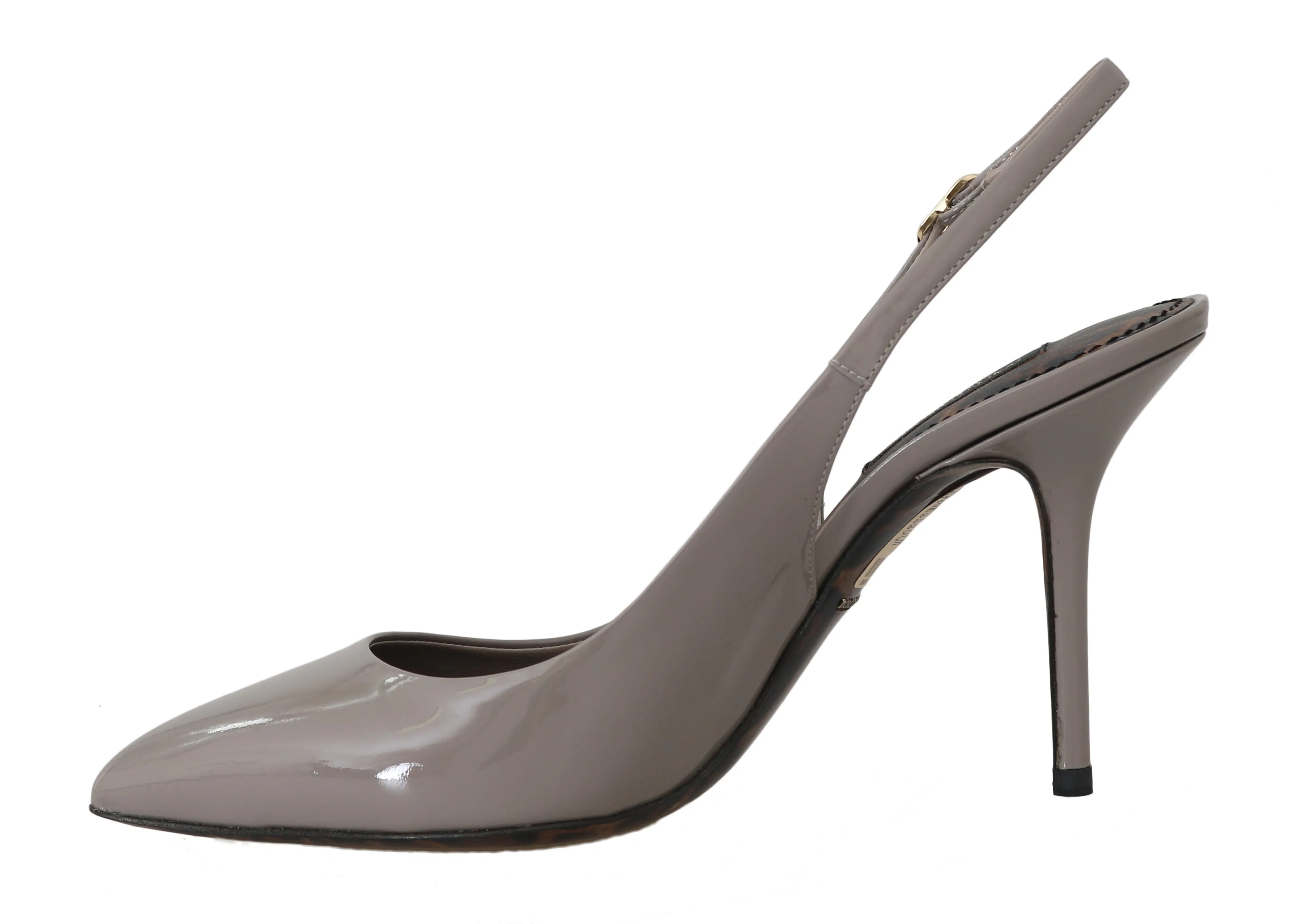 Gray Beige Patent Leather Slingbacks