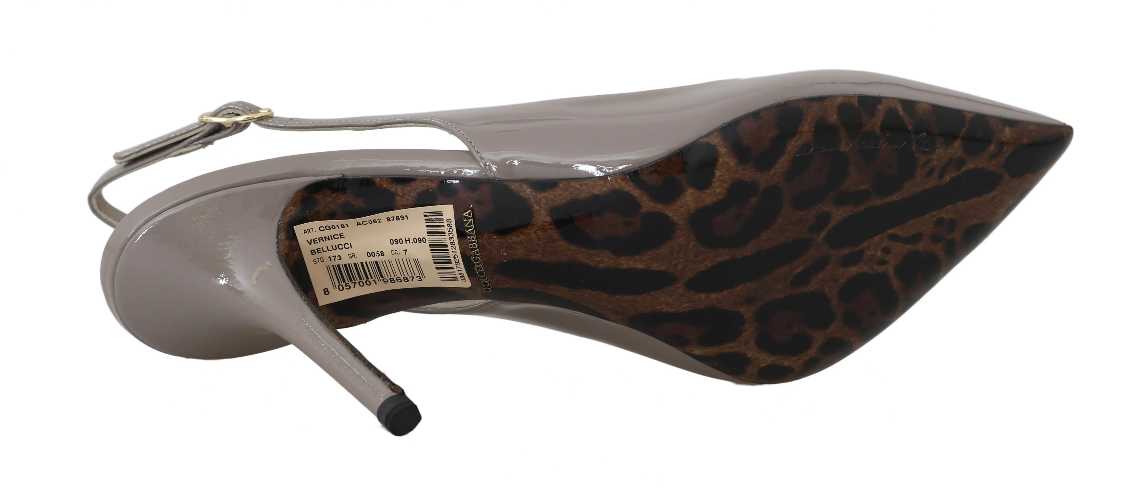 Gray Beige Patent Leather Slingbacks