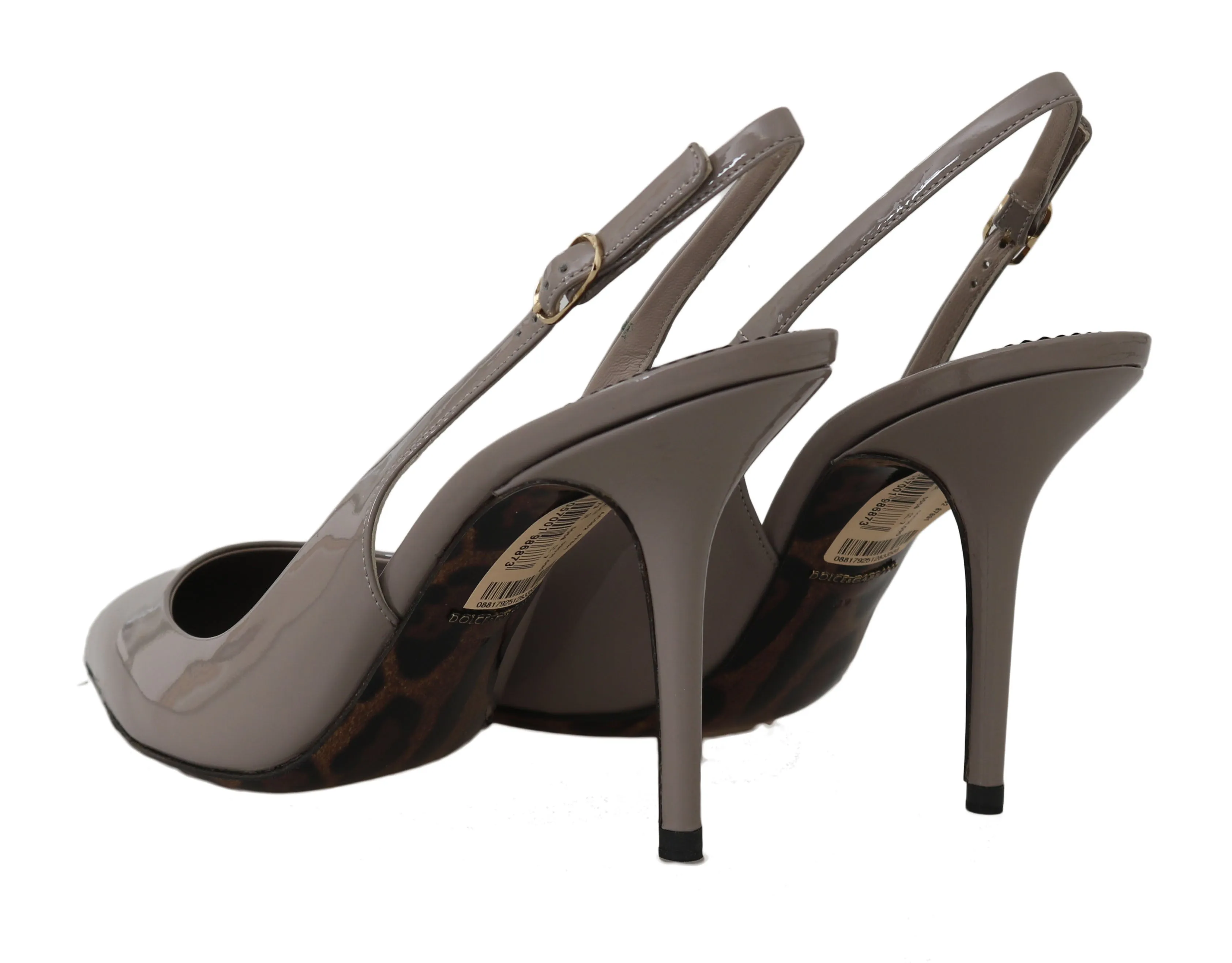 Gray Beige Patent Leather Slingbacks