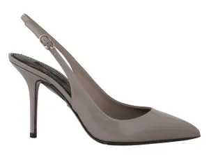 Gray Beige Patent Leather Slingbacks