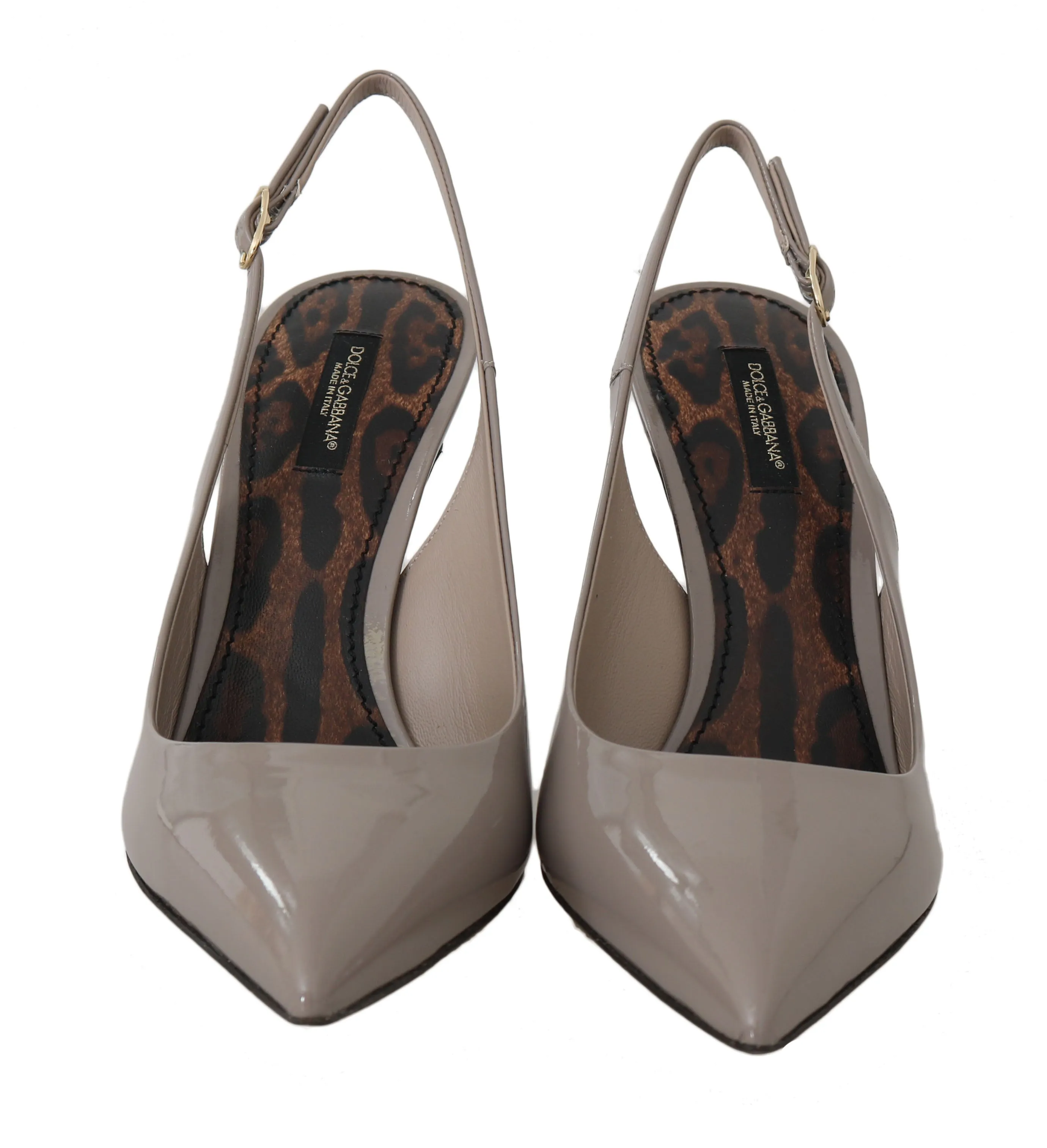 Gray Beige Patent Leather Slingbacks
