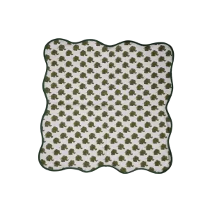 Green Dinosaur Block Print Scallop Cotton Napkins