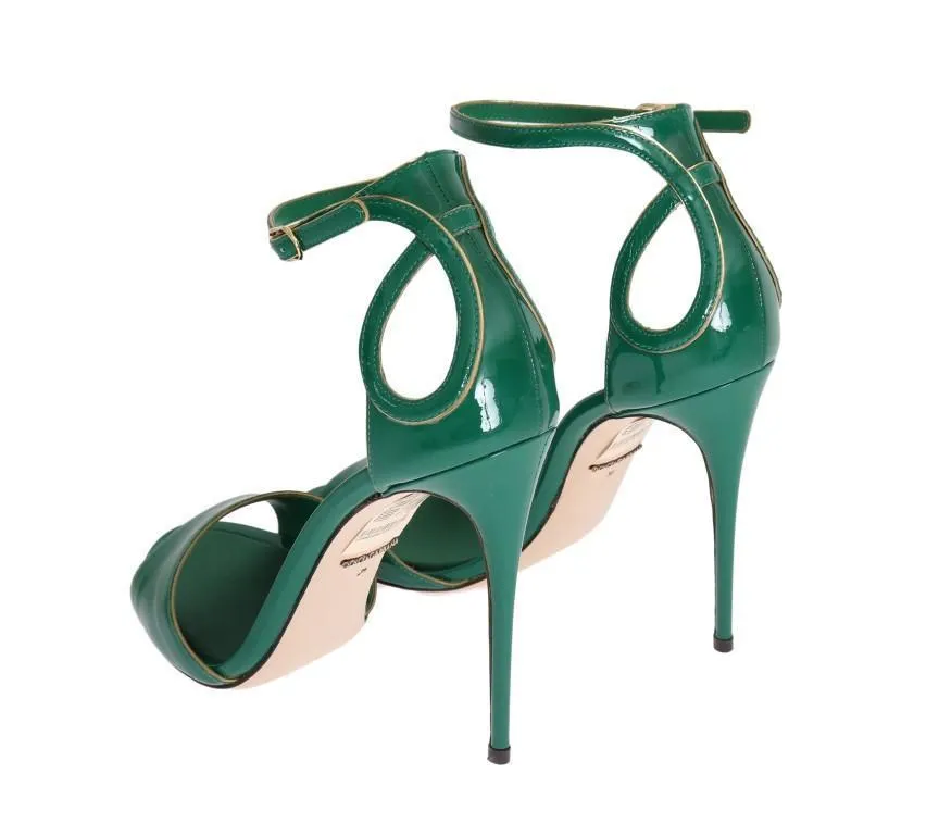 Green Gold Patent Leather Heels Pumps