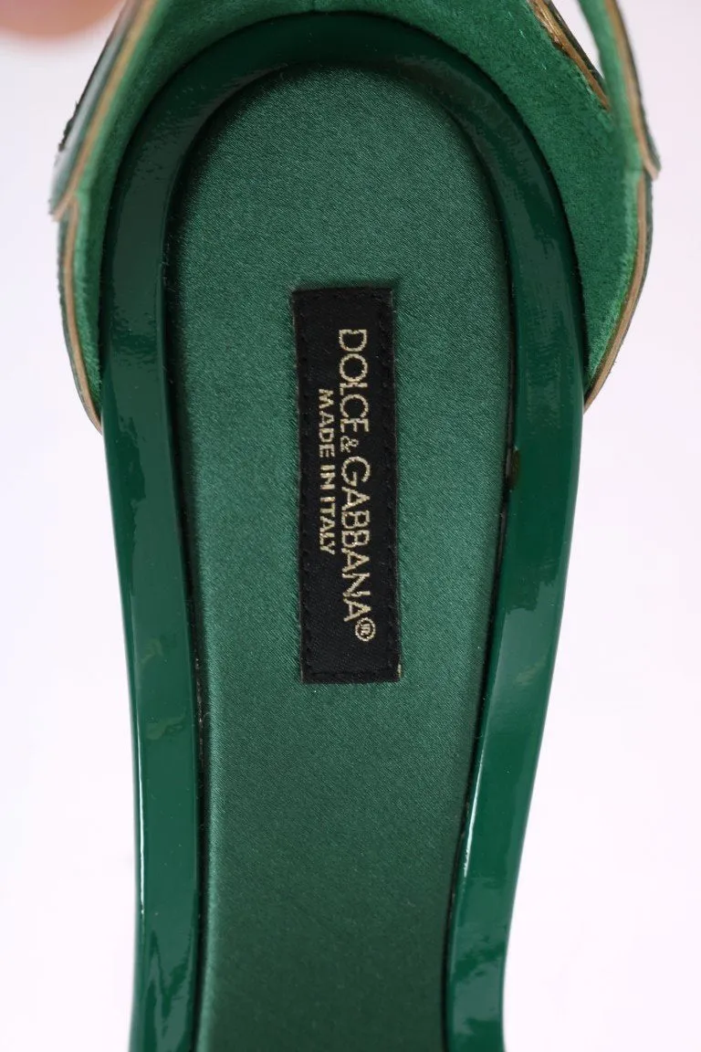 Green Gold Patent Leather Heels Pumps