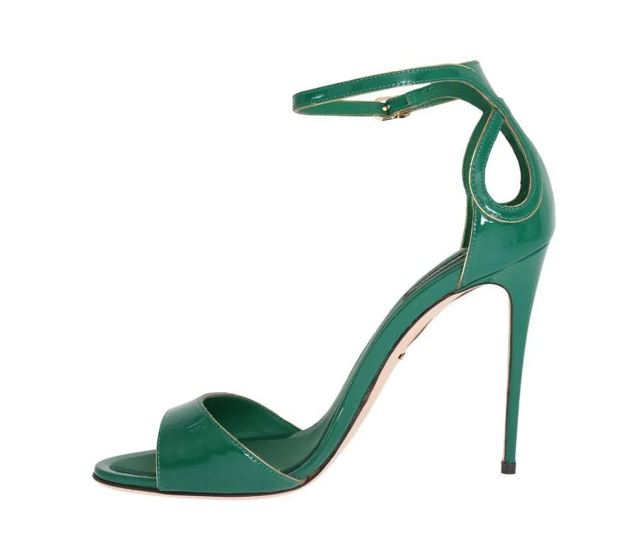 Green Gold Patent Leather Heels Pumps