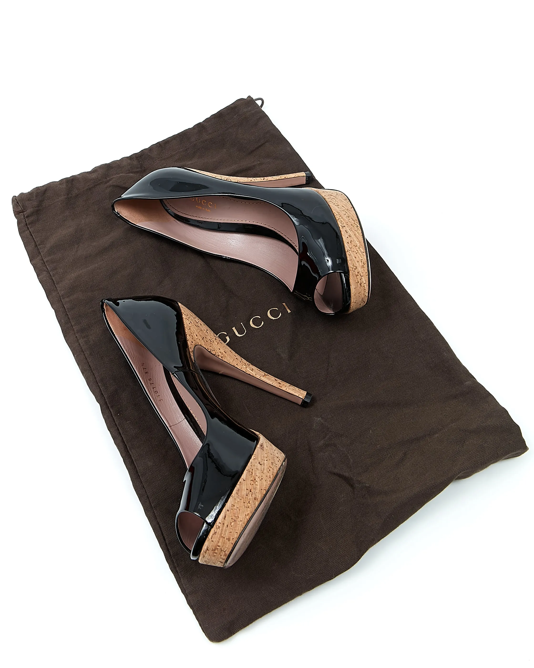 Gucci Black Patent Leather & Cork Pumps - 37.5