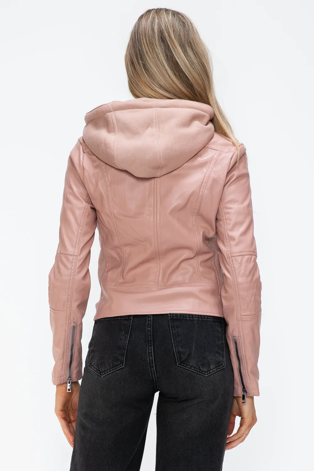 Hazel Blues® |  Snobbish Faux Leather Zip Up Drawstring Hooded Jacket