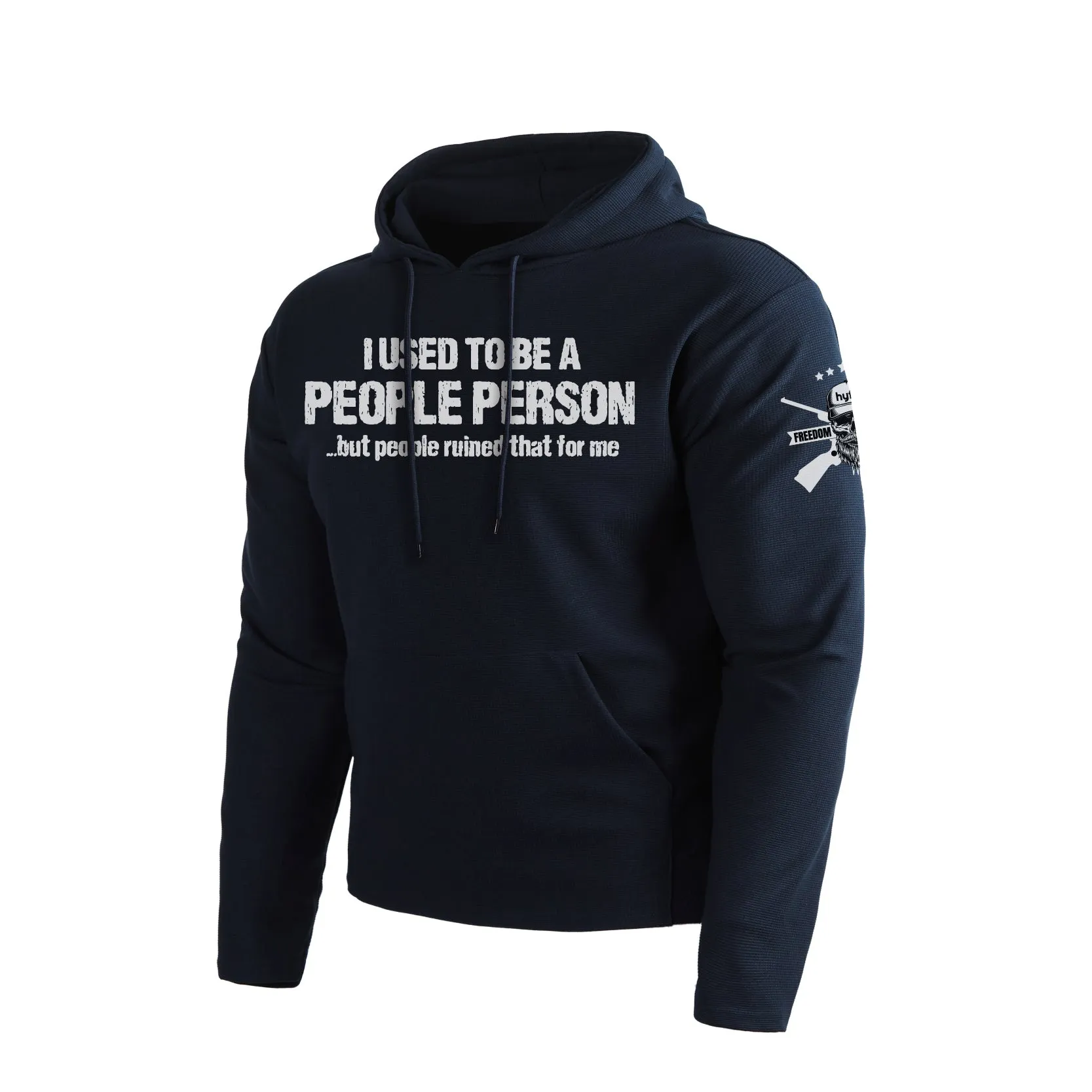 I USED TO BE A PEOPLE PERSON WAFFLE GRAPHIC POCKET HOODIE
