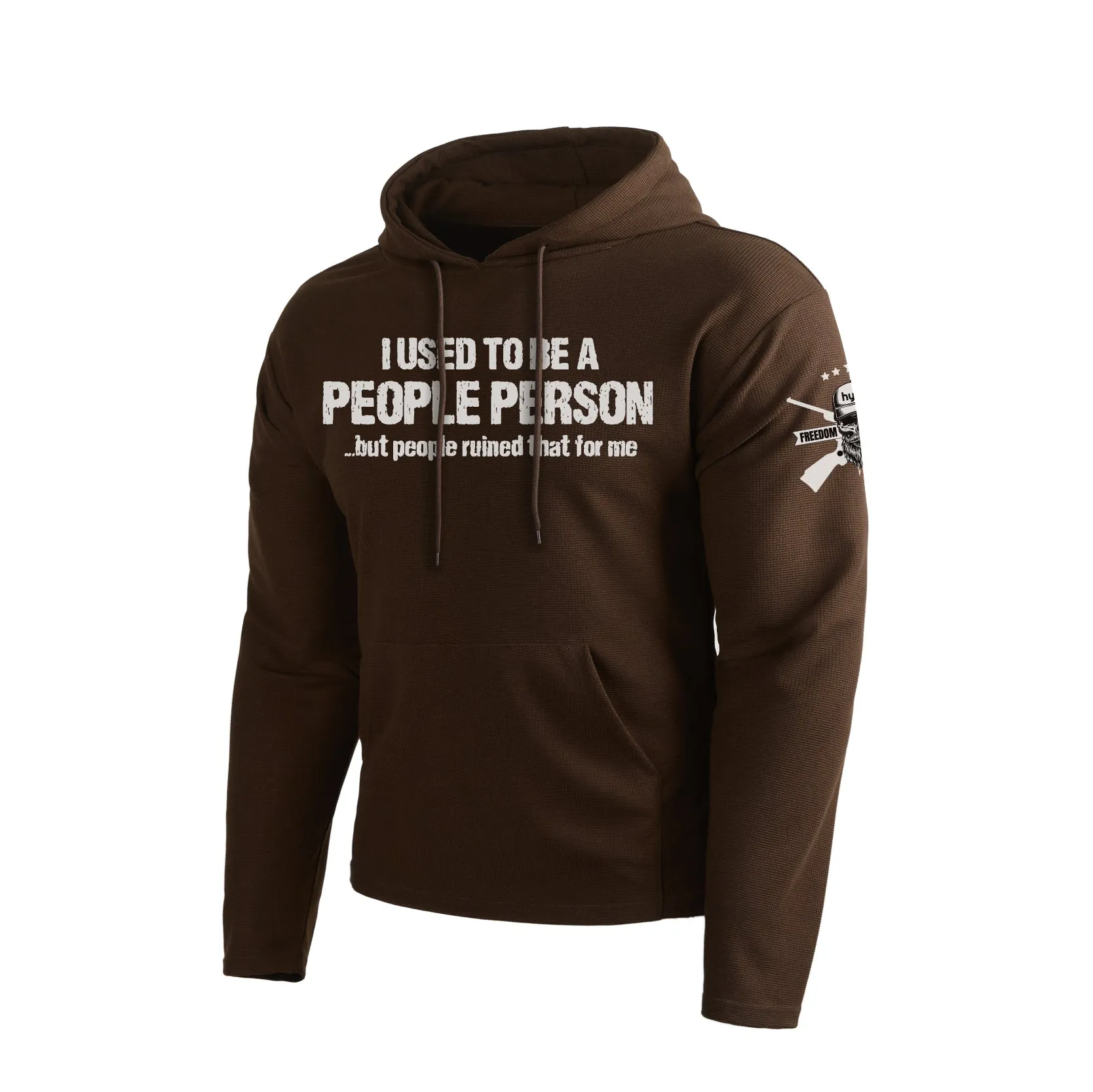 I USED TO BE A PEOPLE PERSON WAFFLE GRAPHIC POCKET HOODIE