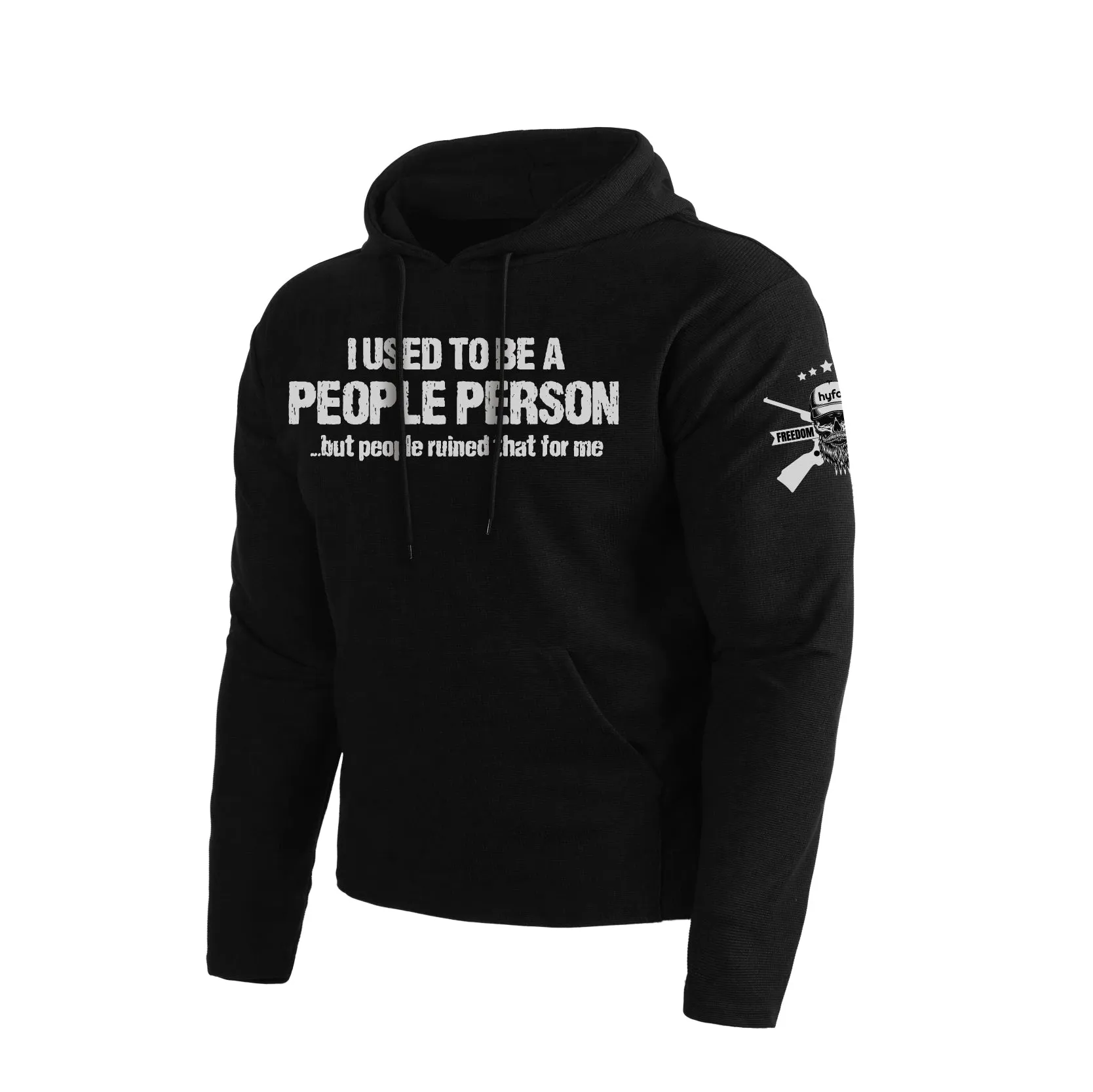 I USED TO BE A PEOPLE PERSON WAFFLE GRAPHIC POCKET HOODIE