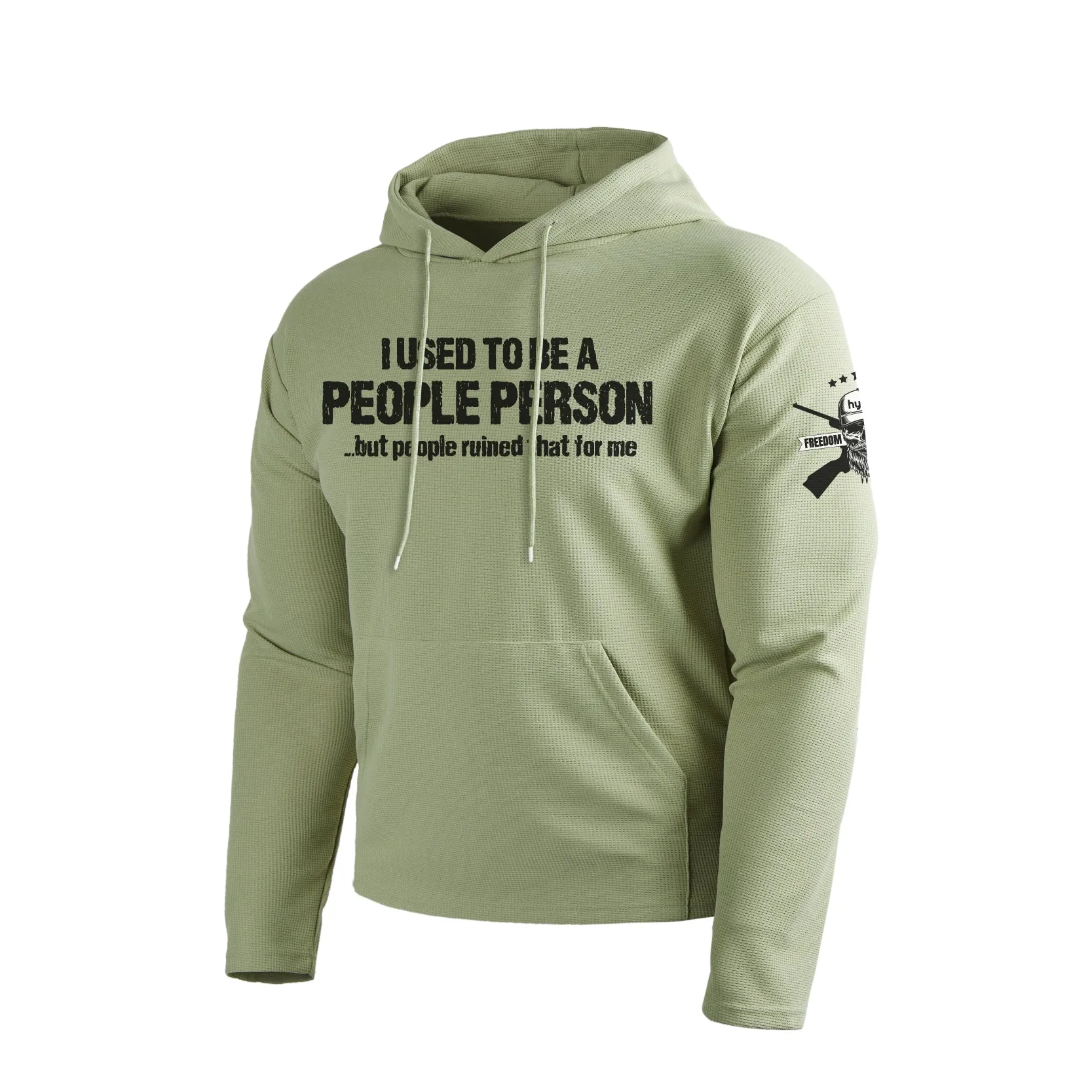 I USED TO BE A PEOPLE PERSON WAFFLE GRAPHIC POCKET HOODIE