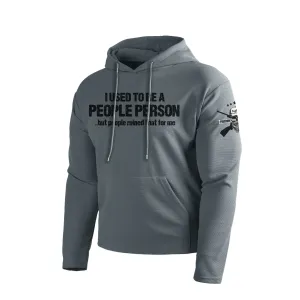 I USED TO BE A PEOPLE PERSON WAFFLE GRAPHIC POCKET HOODIE