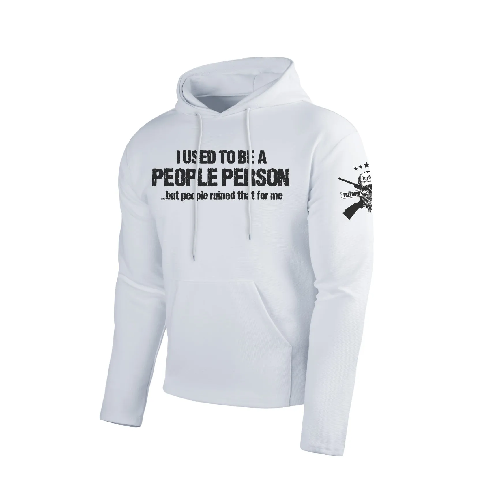 I USED TO BE A PEOPLE PERSON WAFFLE GRAPHIC POCKET HOODIE