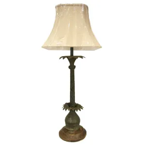 Indian Mughal Brass and Teak Palm Model as a One-Light Table Lamp