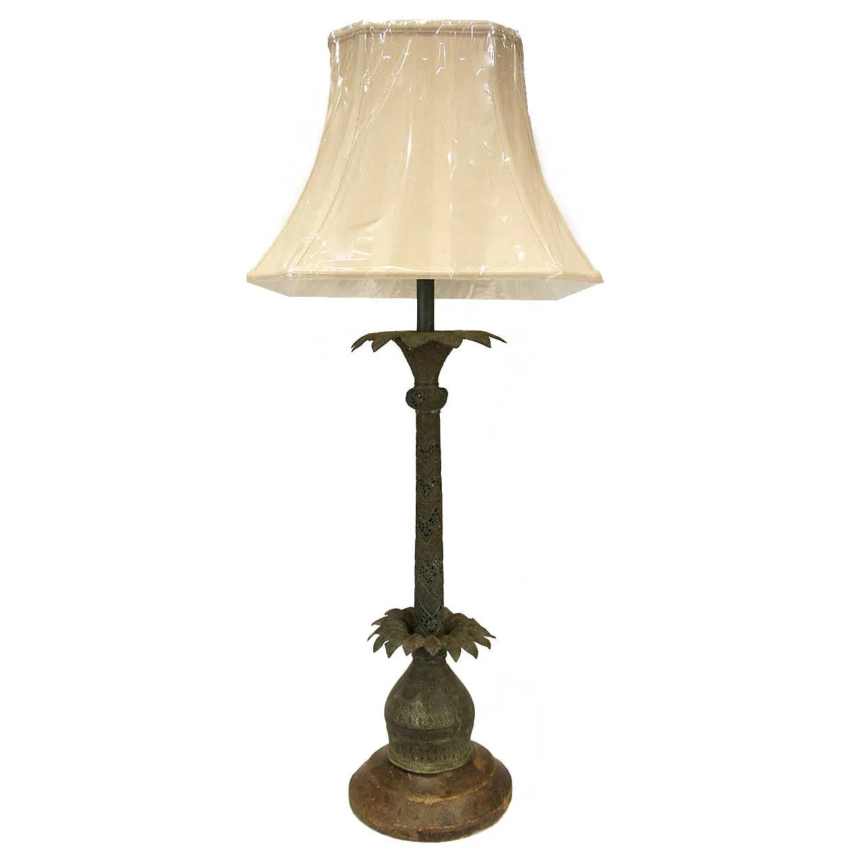 Indian Mughal Brass and Teak Palm Model as a One-Light Table Lamp
