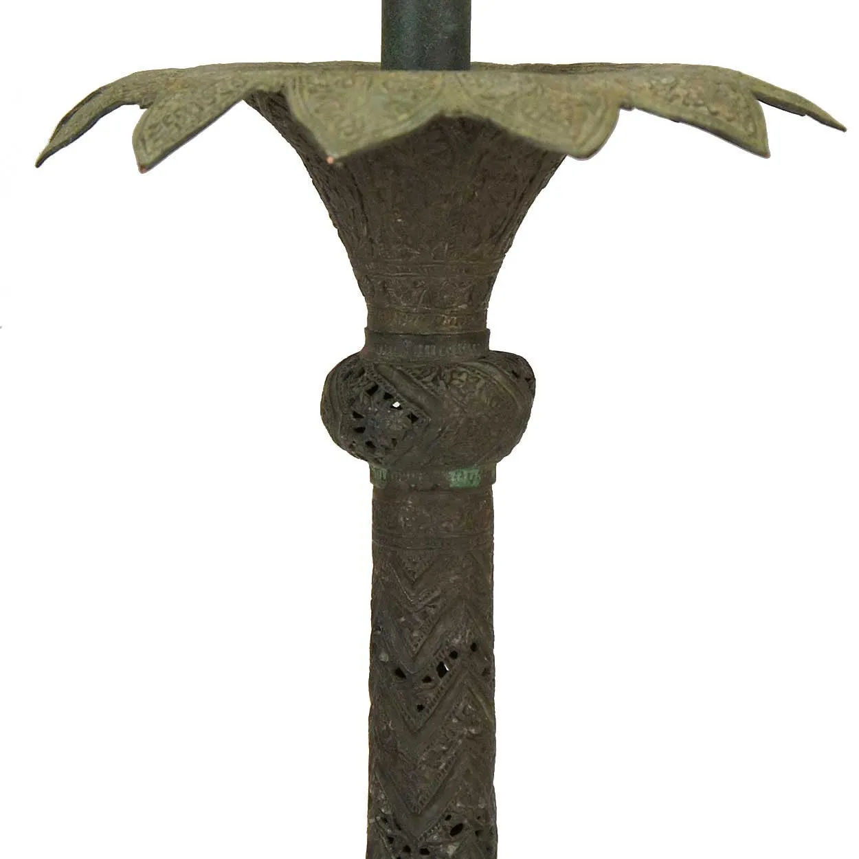 Indian Mughal Brass and Teak Palm Model as a One-Light Table Lamp