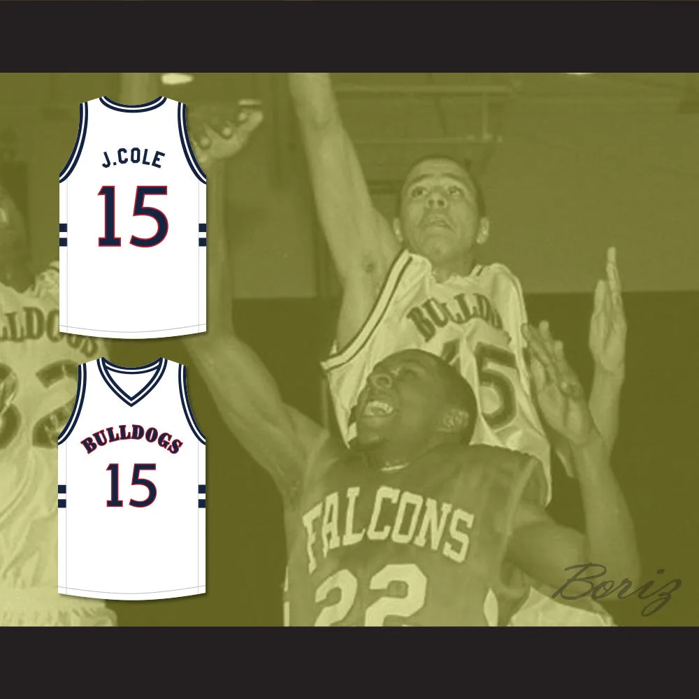 J. Cole 15 Bulldogs High School White Basketball Jersey