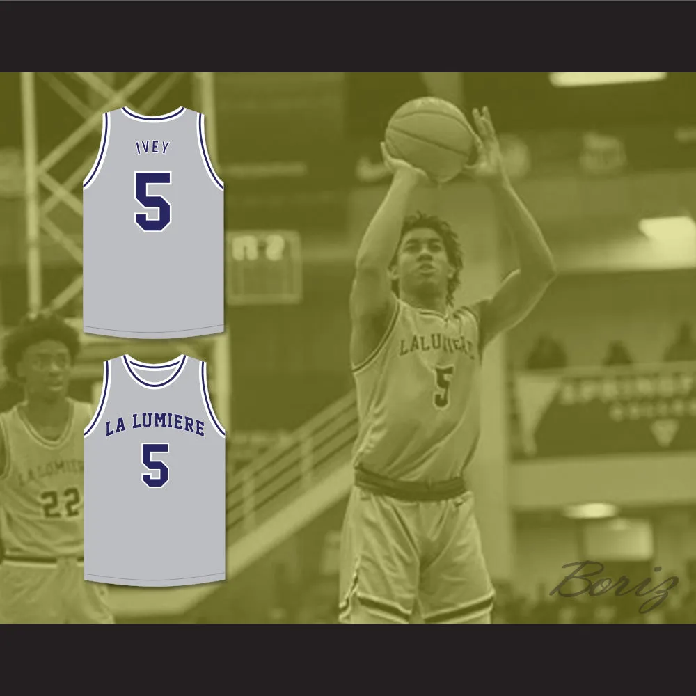 Jaden Ivey 5 La Lumiere School Lakers Light Gray Basketball Jersey 2