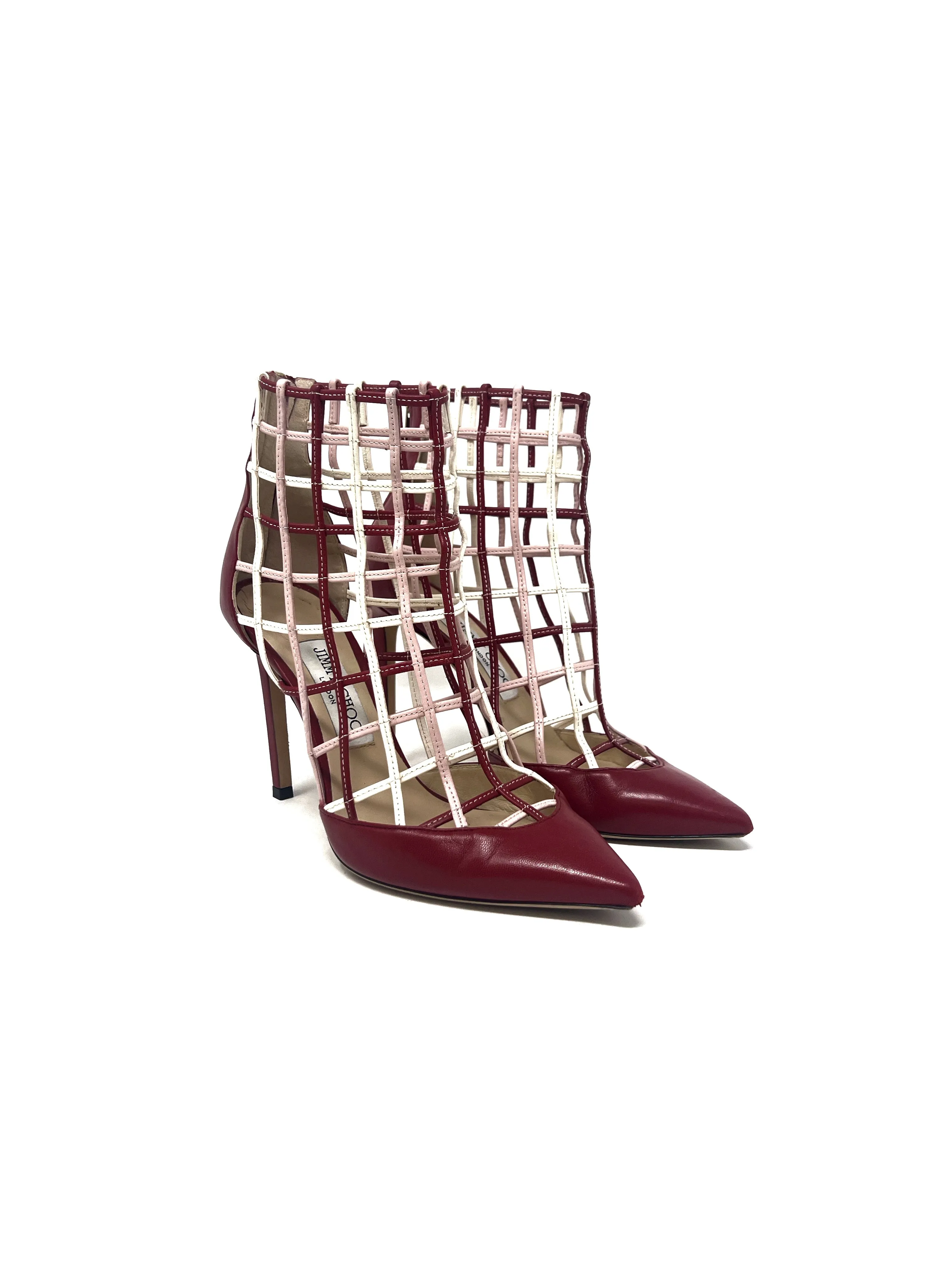 Jimmy Choo Size 37 'Sheldon' Leather Grid Caged Pumps
