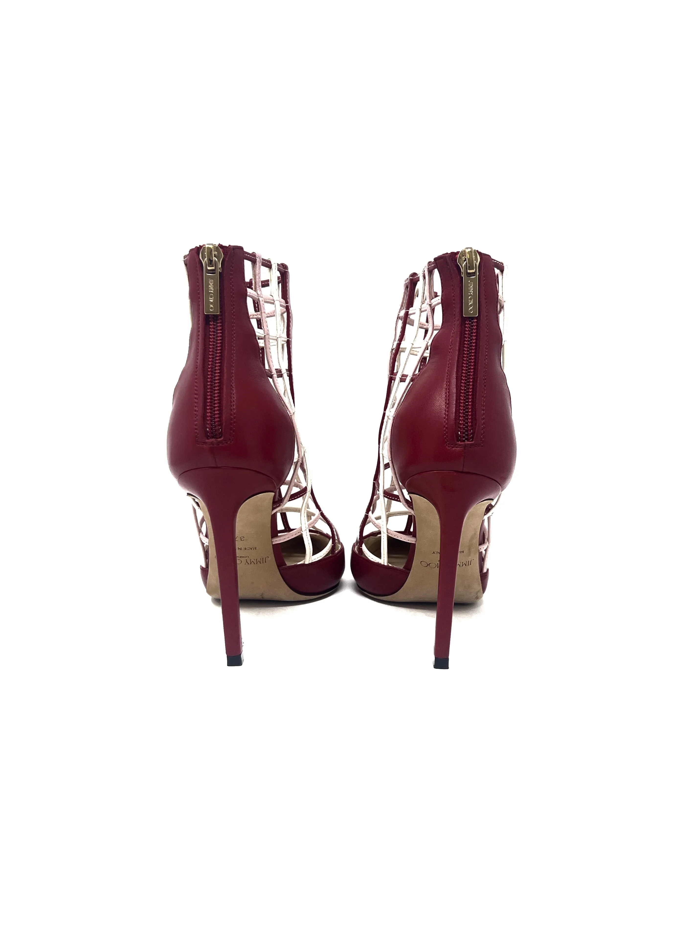 Jimmy Choo Size 37 'Sheldon' Leather Grid Caged Pumps