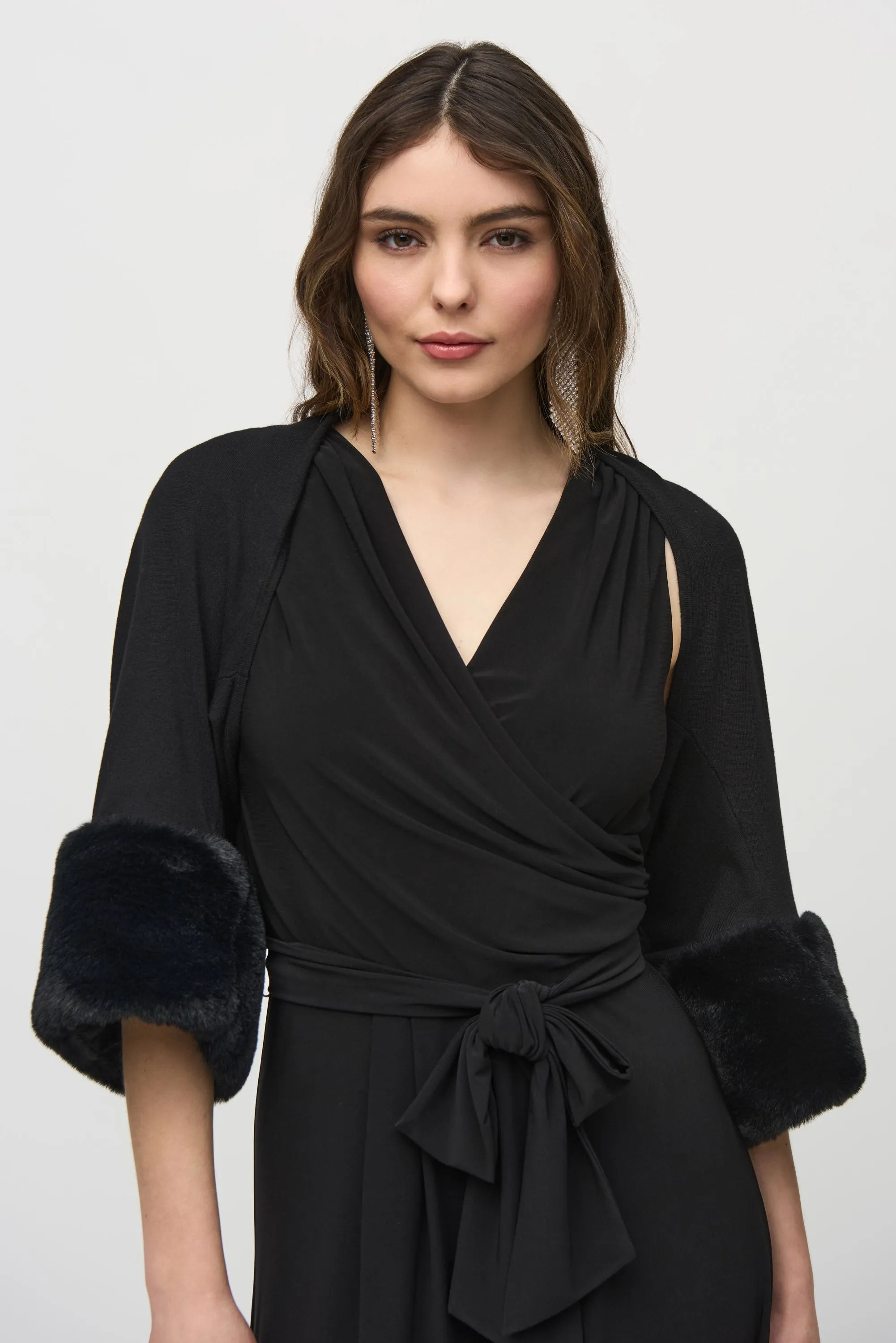 Joseph Ribkoff Sweater Knit Bolero With Faux Fur Trim