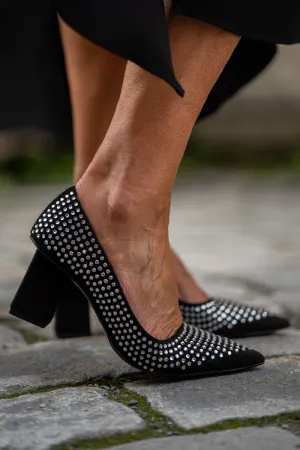 KMB Sort semsket pumps med strass