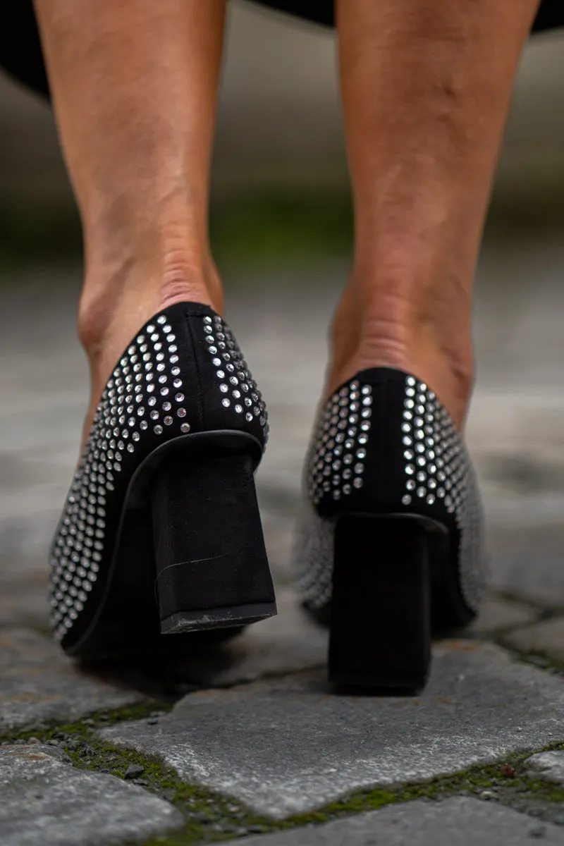 KMB Sort semsket pumps med strass