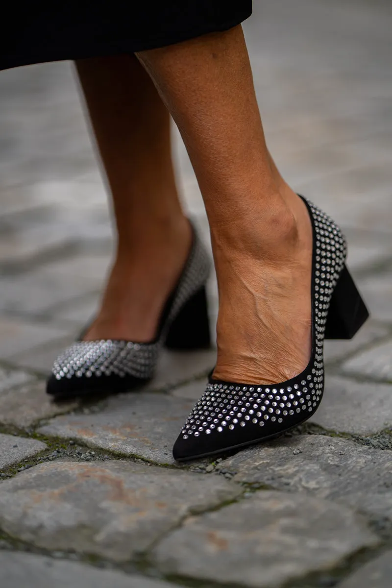 KMB Sort semsket pumps med strass