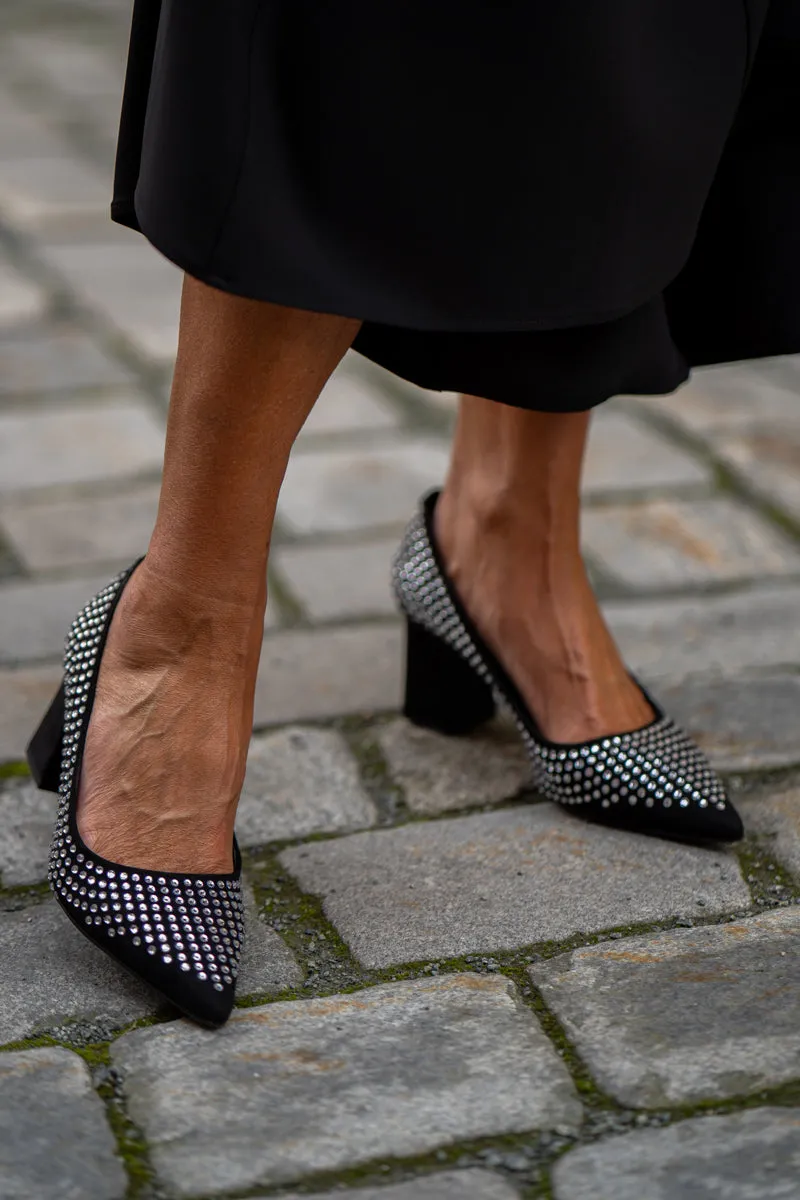 KMB Sort semsket pumps med strass