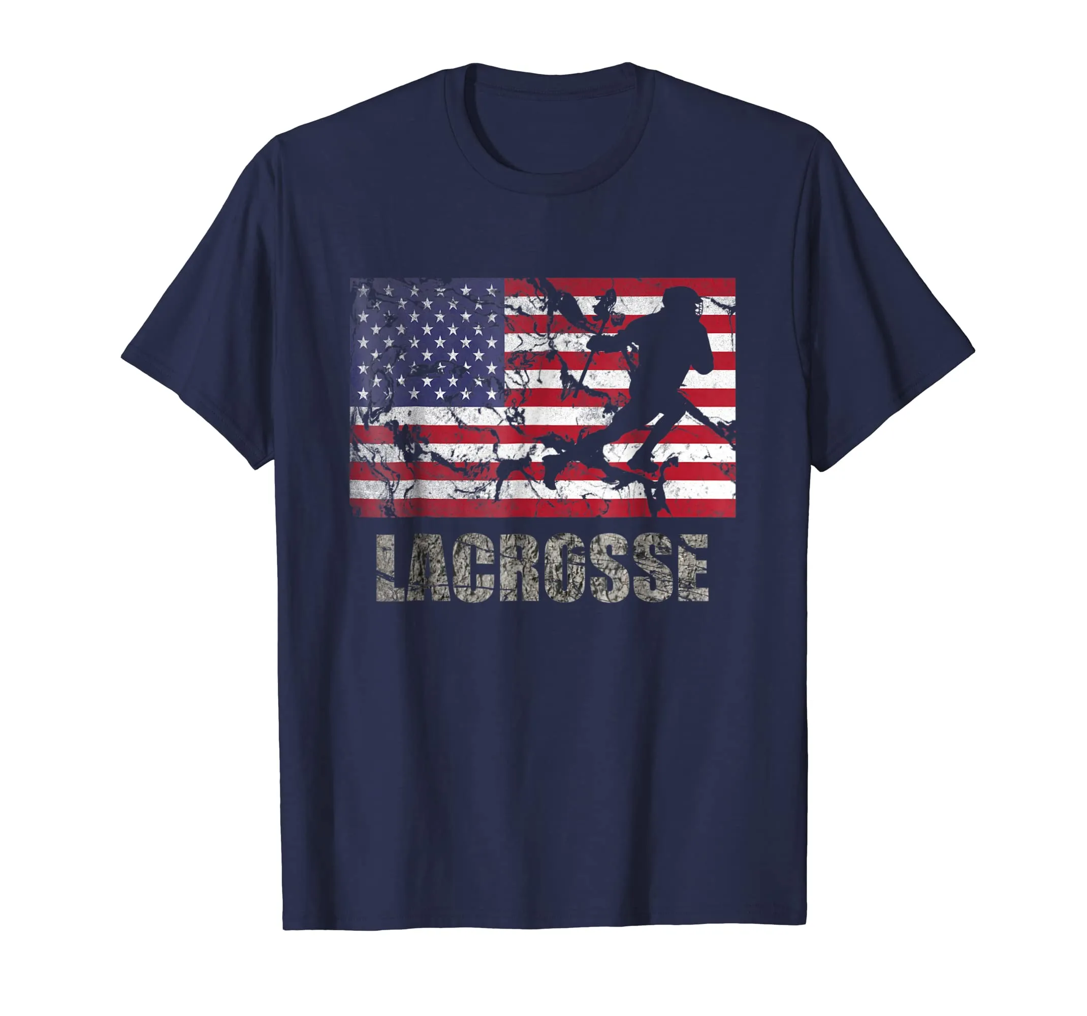 Lacrosse American Flag T-Shirt Usa Flag Fan Vintage Retro