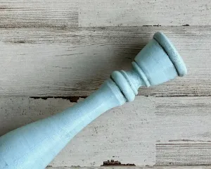 Light blue wooden taper candle holder