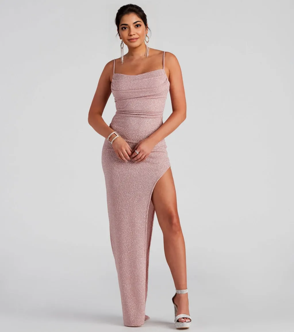 Lola Formal High Slit Glitzy Glitter Dress