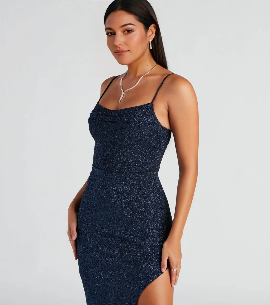 Lola Formal High Slit Glitzy Glitter Dress