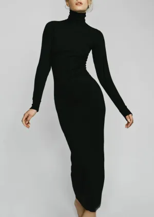 Long Sleeve Turtleneck Maxi - Black