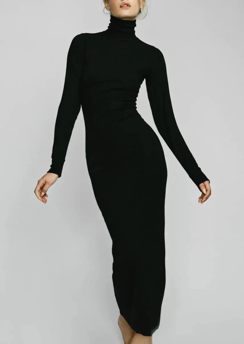 Long Sleeve Turtleneck Maxi - Black